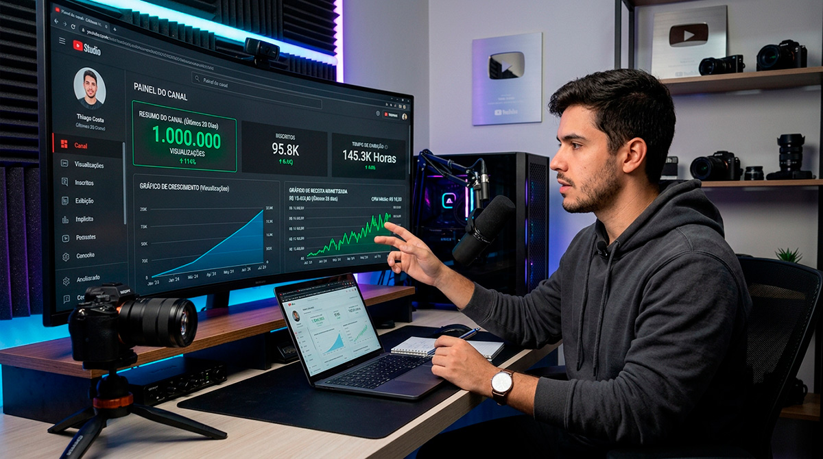 Criador analisando ganhos de um vídeo com 1 milhão de visualizações.