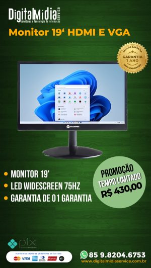 Monitor LCD 19 Polegadas - Um monitor elegante e compacto que exibe visuais vibrantes para uma experiência imersiva.
