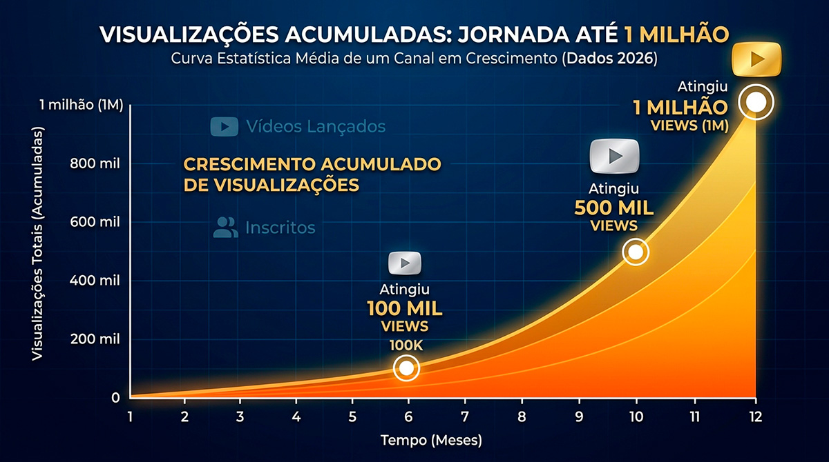 Comparação de ganhos com 100 mil, 500 mil e 1 milhão de visualizações.