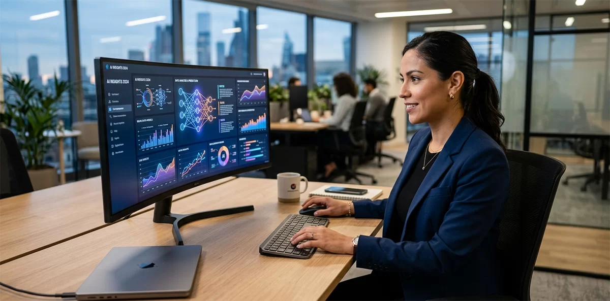 Empresário usando inteligência artificial para pequenas empresas