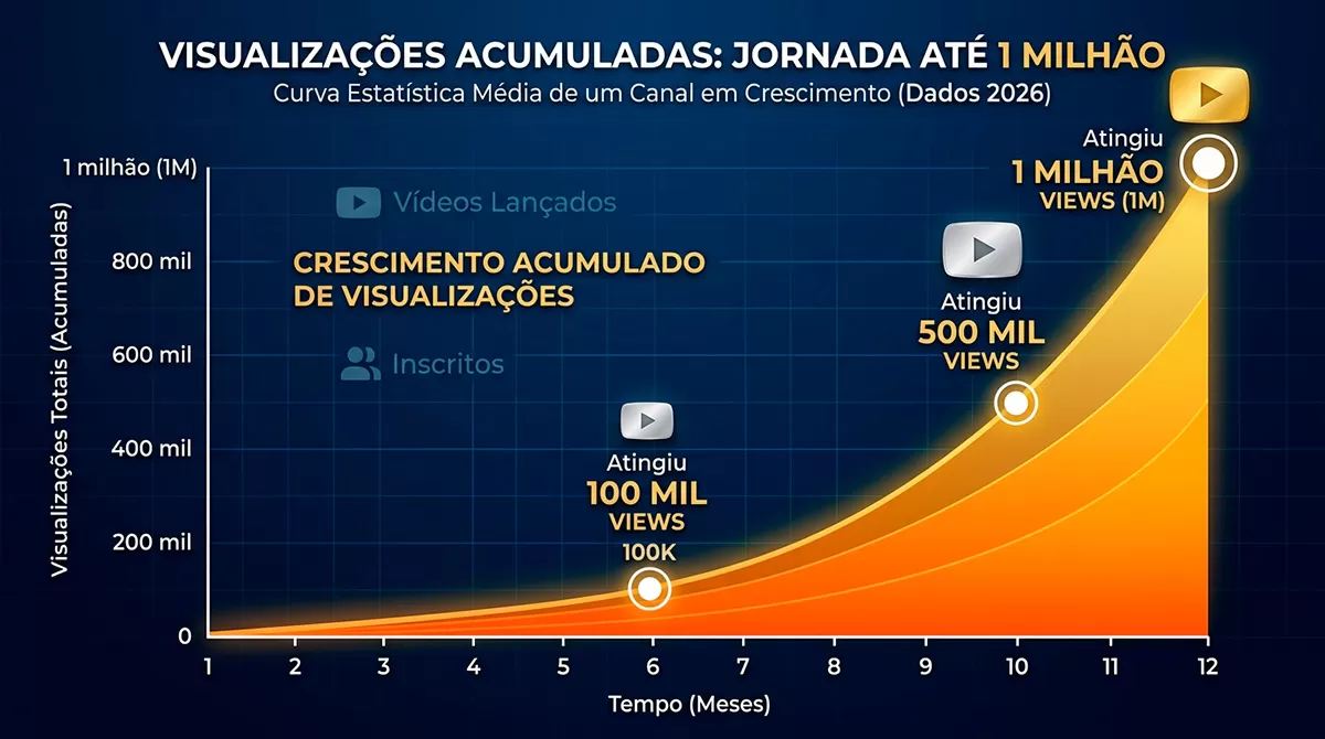 Comparação de ganhos com 100 mil, 500 mil e 1 milhão de visualizações.